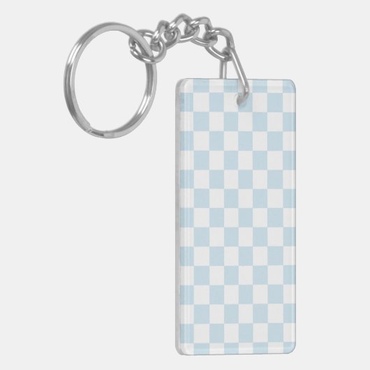 Pastel Blue en White Checkerboard Sleutelhanger (Voorkant Links)
