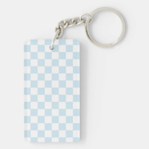 Pastel Blue en White Checkerboard Sleutelhanger