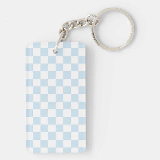 Pastel Blue en White Checkerboard Sleutelhanger (achterkant)