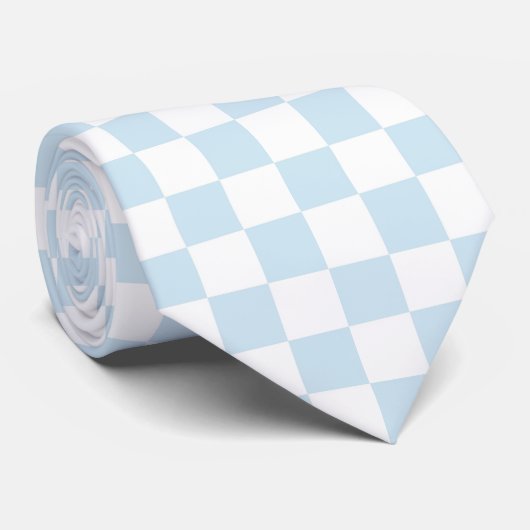 Pastel Blue en White Checkerboard Stropdas (Opgerold)