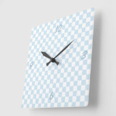 Pastel Blue en White Checkerboard Vierkante Klok (Hoek)
