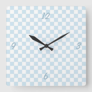 Pastel Blue en White Checkerboard Vierkante Klok
