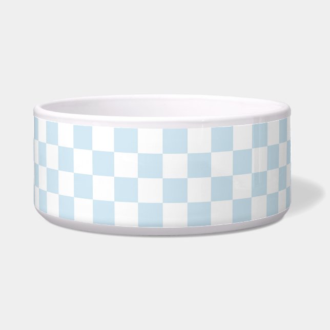 Pastel Blue en White Checkerboard Voerbakje (Voorkant)