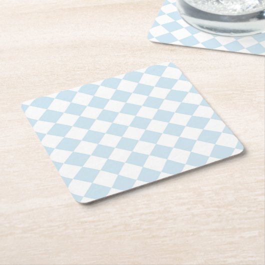 Pastel Blue en White Diamond Checkered Pattern Kartonnen Onderzetters (Schuin)