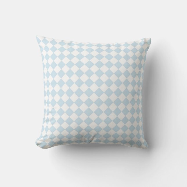 Pastel Blue en White Diamond Checkered Pattern Kussen (Voorkant)