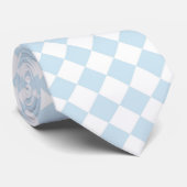 Pastel Blue en White Diamond Checkered Pattern Stropdas (Opgerold)