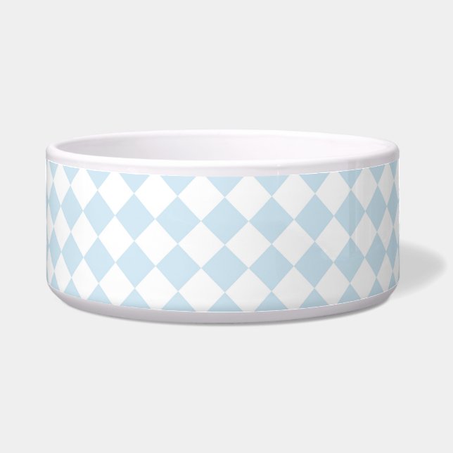 Pastel Blue en White Diamond Checkered Pattern Voerbakje (Voorkant)