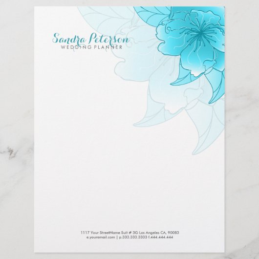 Pastel Blue en White Floral Design Custom Briefhoofd (Voorkant)