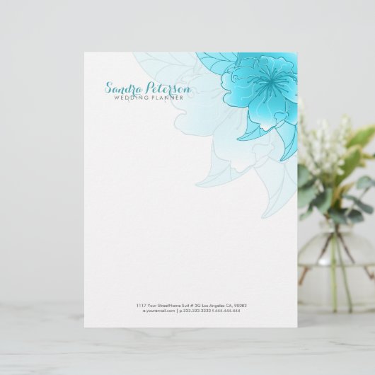 Pastel Blue en White Floral Design Custom Briefhoofd (Staand voorkant)