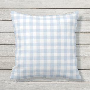 Pastel Blue en White Gingham Pattern Checkered Buitenkussen
