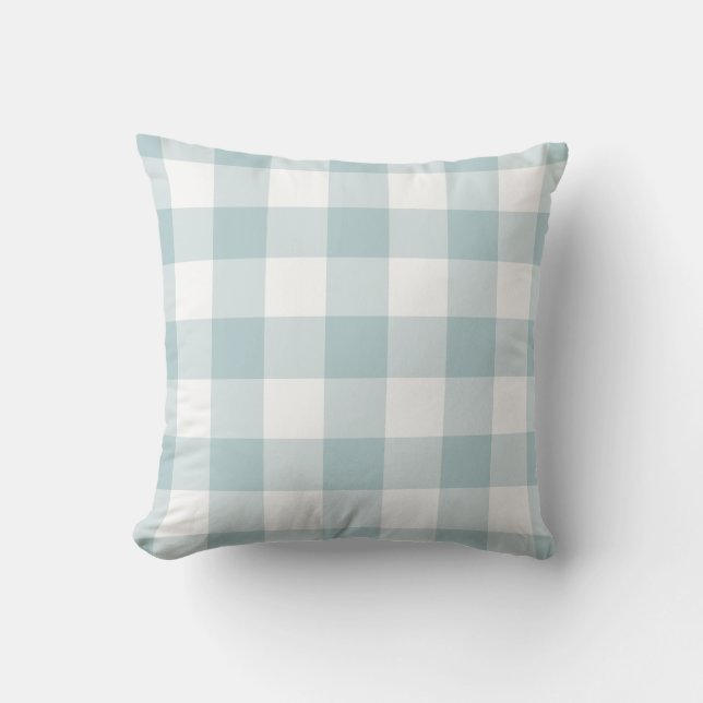 Pastel Blue en White Gingham Pattern Checkered Buitenkussen (Voorkant)