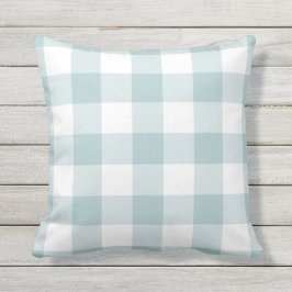 Pastel Blue en White Gingham Pattern Checkered Buitenkussen