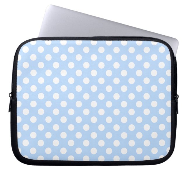 Pastel Blue en White Polka Dots Pattern Laptop Sleeve (Voorkant)