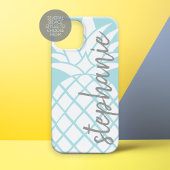Pastel Blue en White Trendy Pineappel met naam Case-Mate iPhone Case