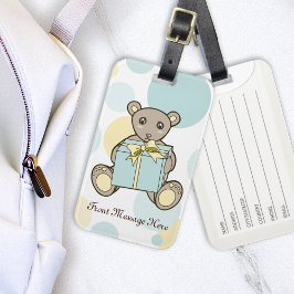 Pastel Blue en Yellow Cute Teddy Bear Bagagelabel