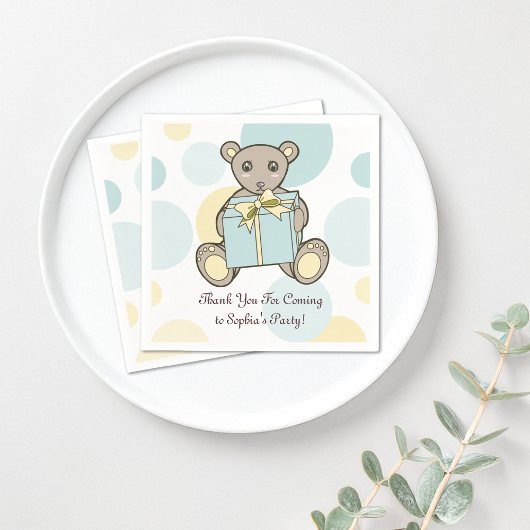 Pastel Blue en Yellow Cute Teddy Bear Servetten