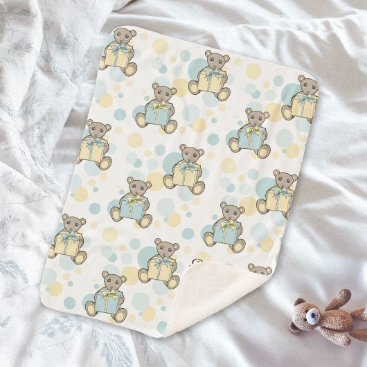 Pastel Blue en Yellow Cute Teddy Bear Sherpa Deken