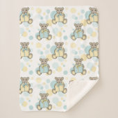 Pastel Blue en Yellow Cute Teddy Bear Sherpa Deken (Voorkant)