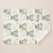 Pastel Blue en Yellow Cute Teddy Bear Sherpa Deken (Voorkant (horizontaal))