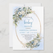 Pastel Blue Eucalyptus Floral Gold Baby Shower   Kaart (Voorkant)