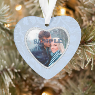 Pastel Blue Faux Diamond Photo Template Ornament