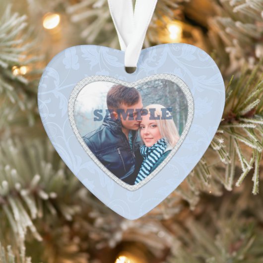 Pastel Blue Faux Diamond Photo Template Ornament (Boom)