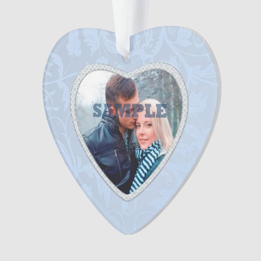 Pastel Blue Faux Diamond Photo Template Ornament (voorkant)