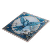 Pastel blue faux relief Art Nouveau Hummingbird L Tegeltje (Zijkant)