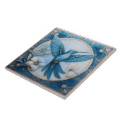 Pastel blue faux relief Art Nouveau Hummingbird R Tegeltje (Zijkant)
