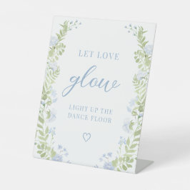 Pastel Blue Floral Boho Wedding Let Love Glow Sign Reclamebord Met Voetstuk