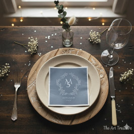 Pastel Blue Floral Crest Frame Elegant  Servet