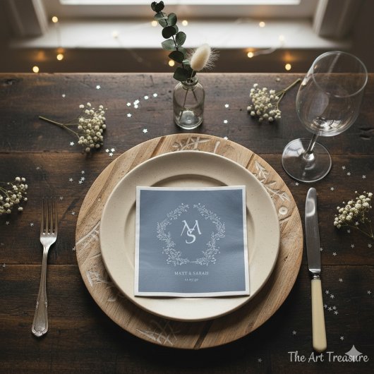 Pastel Blue Floral Crest Frame Elegant  Servet