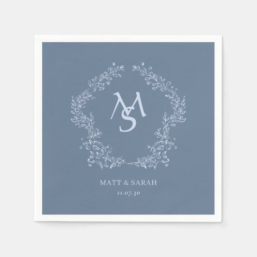 Pastel Blue Floral Crest Frame Elegant Servet (Voorkant)