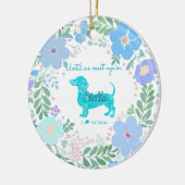 Pastel Blue Floral Dachshund Custom Photo Memorial Keramisch Ornament (Links)