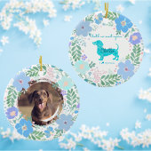 Pastel Blue Floral Dachshund Custom Photo Memorial Keramisch Ornament