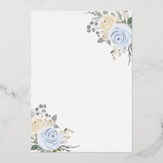 Pastel Blue Floral Dress Princess Quinceanera Gold Folie Uitnodiging (Achterkant)