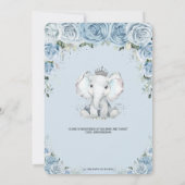 Pastel Blue Floral Elephant Prince Boy Baby shower Kaart (Achterkant)