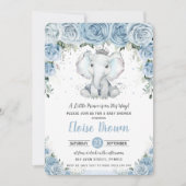 Pastel Blue Floral Elephant Prince Boy Baby shower Kaart (Voorkant)