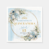 Pastel Blue Floral Eucalyptus 15th Birthday Napkin Servet (Voorkant)