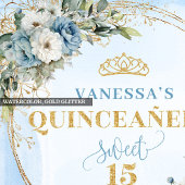 Pastel Blue Floral Gold 15th Birthday Napkins Servet