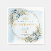 Pastel Blue Floral Gold Frame 15th Birthday Napkin Servet (Voorkant)