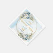 Pastel Blue Floral Gold Frame 15th Birthday Napkin Servet (Hoek)