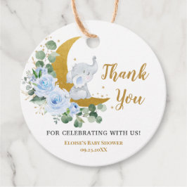 Pastel Blue Floral Greenery Elephant Hartelijk dan Bedankjes Labels