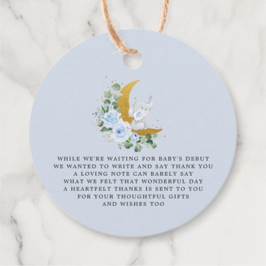 Pastel Blue Floral Greenery Elephant Hartelijk dan Bedankjes Labels (Achterkant)