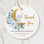 Pastel Blue Floral Greenery Elephant Hartelijk dan Bedankjes Labels (Voorkant)