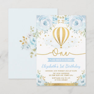 Pastel Blue Floral Hot Air ballon 1 september Kaart