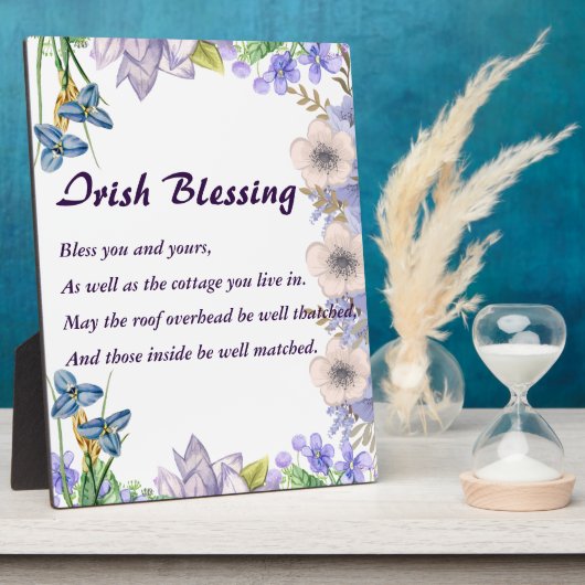 Pastel Blue Floral Lila Irish Blessing Prayer Fotoplaat (Zijkant)