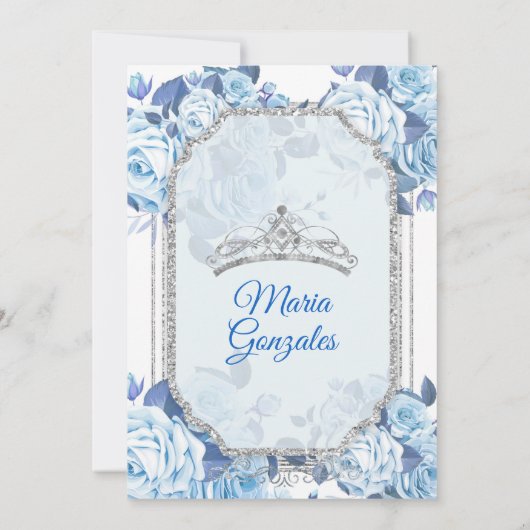 Pastel Blue Floral Mexican Charra Mis Quince Kaart (Achterkant)