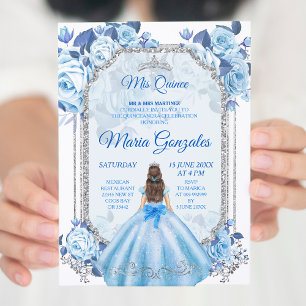 Pastel Blue Floral Mexican Charra Mis Quince Kaart