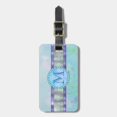 Pastel Blue Floral Monogram Bagagelabel (Voorkant verticaal)